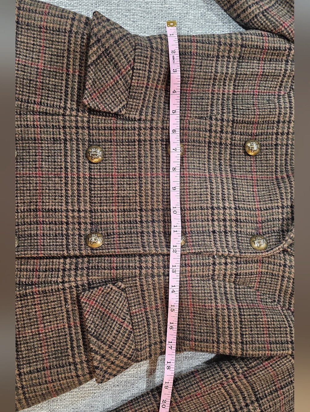 Lauren Ralph Lauren Brown Plaid Double-Breasted Wool-Blend Coat - Picture 8 of 9